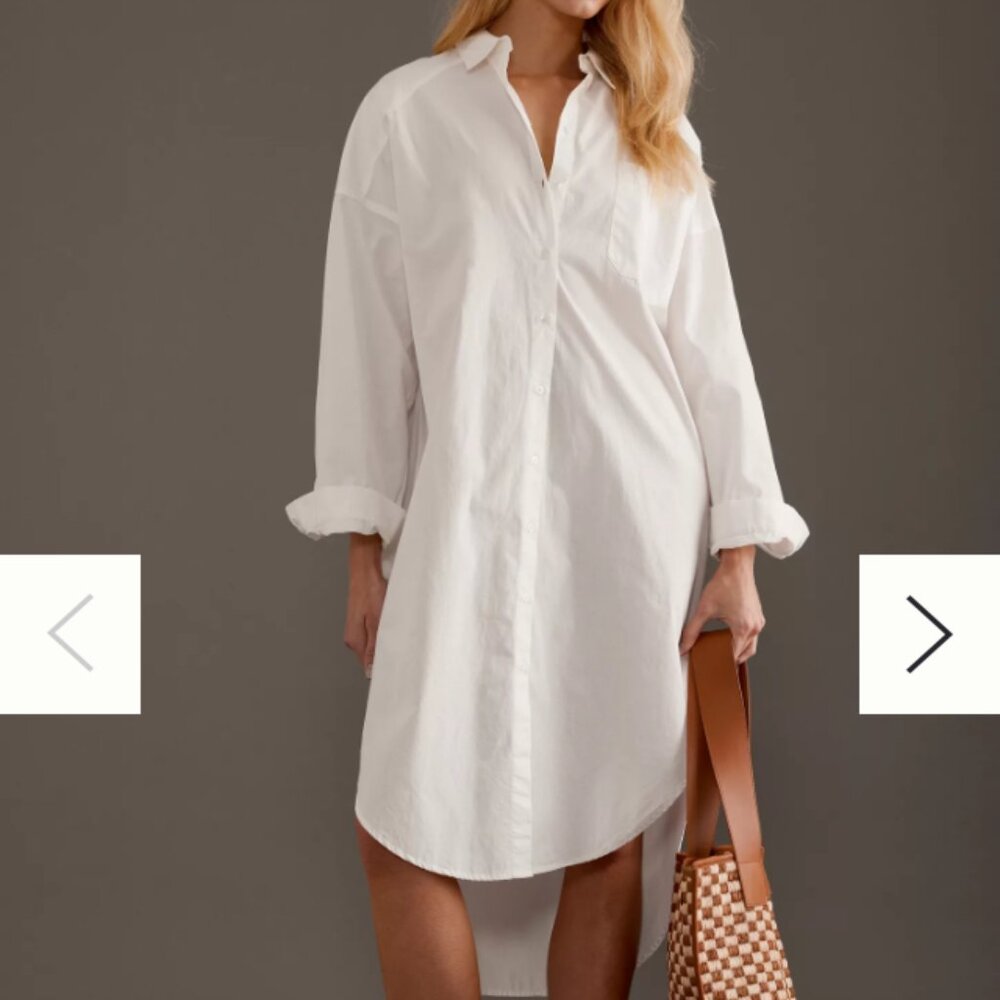 Selected Femme Oversized 34 US XS Holly Shirt Dress White Cotton Midi Button Up